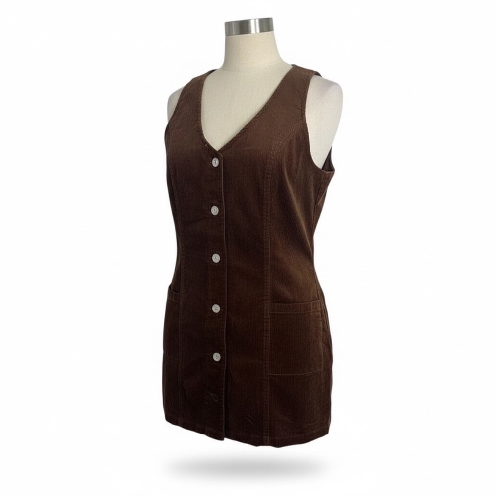 NWT Sincerely Jules Brown Corduroy Button-Front Sleeveless Dress